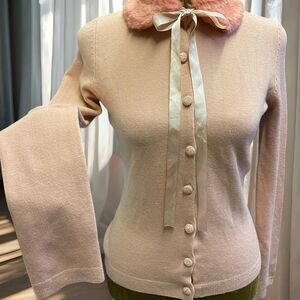 Y2K Coquette Girly Faux Fur Collar Feminine Delia's NWT Pink Bow Cardigan